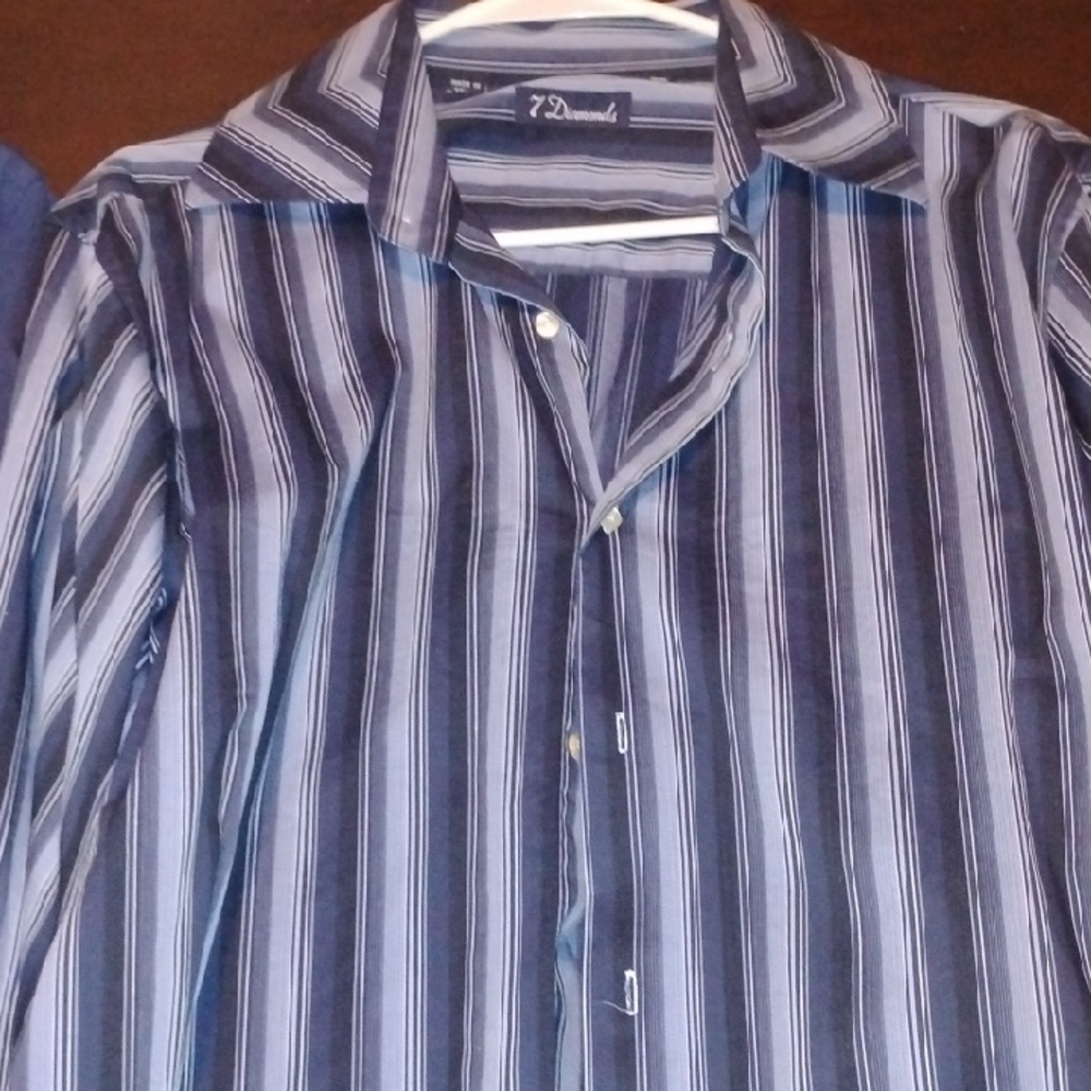 7 Diamonds Blue Striped Casual Button Down Shirt